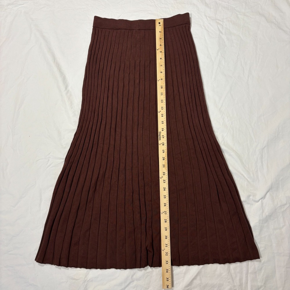 A New Day Womens Ribbed Knit Midi Skirt Burgundy Pleated Cozy Stretch Pull-On XL - Picture 5 of 7